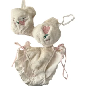 Zestaw bielizny pluszowy panda biustonosz i majtki Lolita Cosplay Beżowy