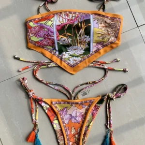 Bikini crop top brazylijskie z wysokim cięciem pomarańczowe Pomarańczowy