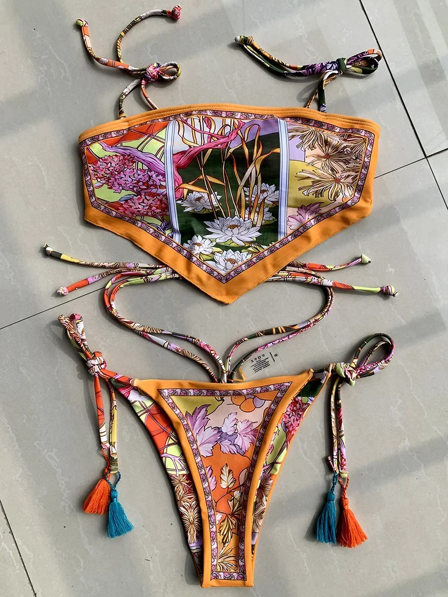 Bikini crop top brazylijskie z wysokim cięciem pomarańczowe Pomarańczowy