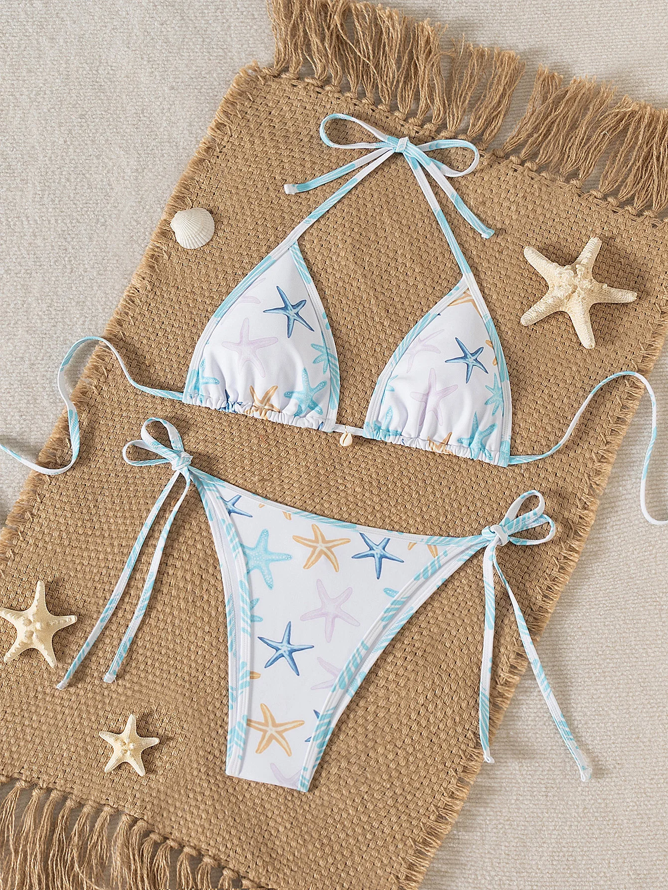 Bikini damskie kwiatowe z wiązaniem na szyi push up White2