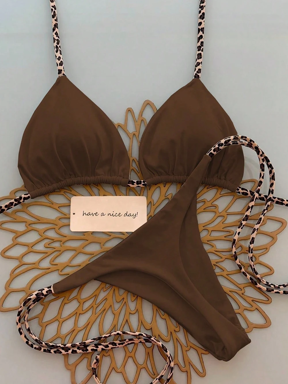 Damski strój kąpielowy bikini z wiązaniem i stringami Style c