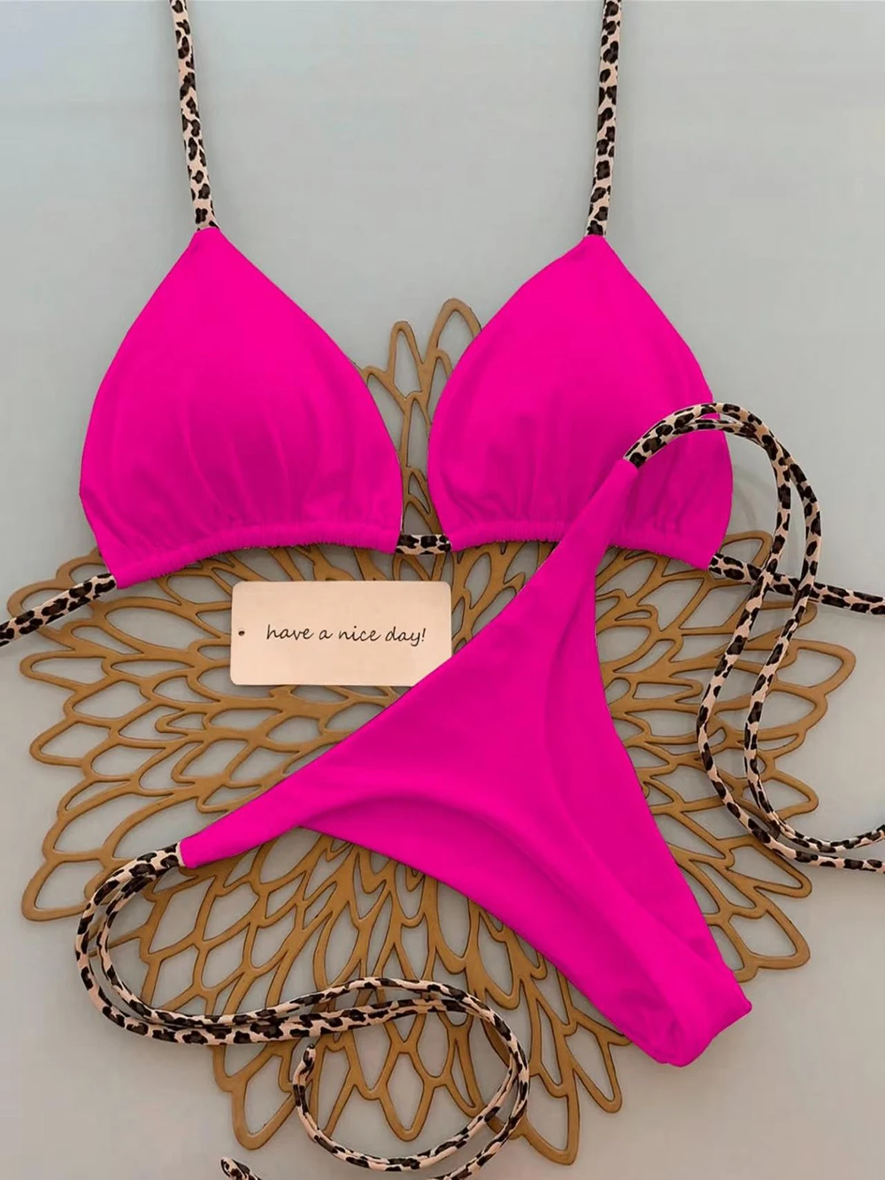 Damski strój kąpielowy bikini z wiązaniem i stringami Style g