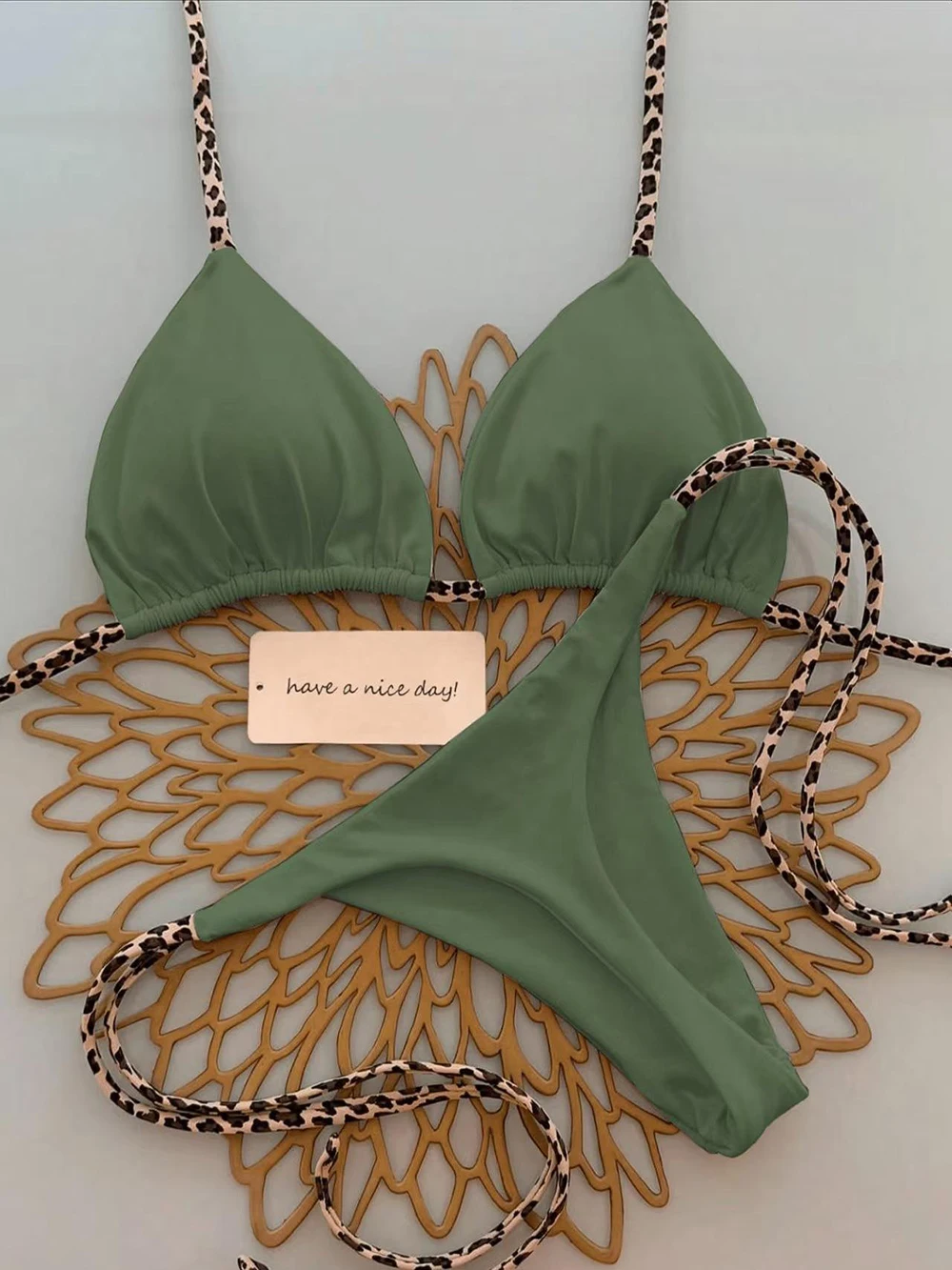 Damski strój kąpielowy bikini z wiązaniem i stringami Style h