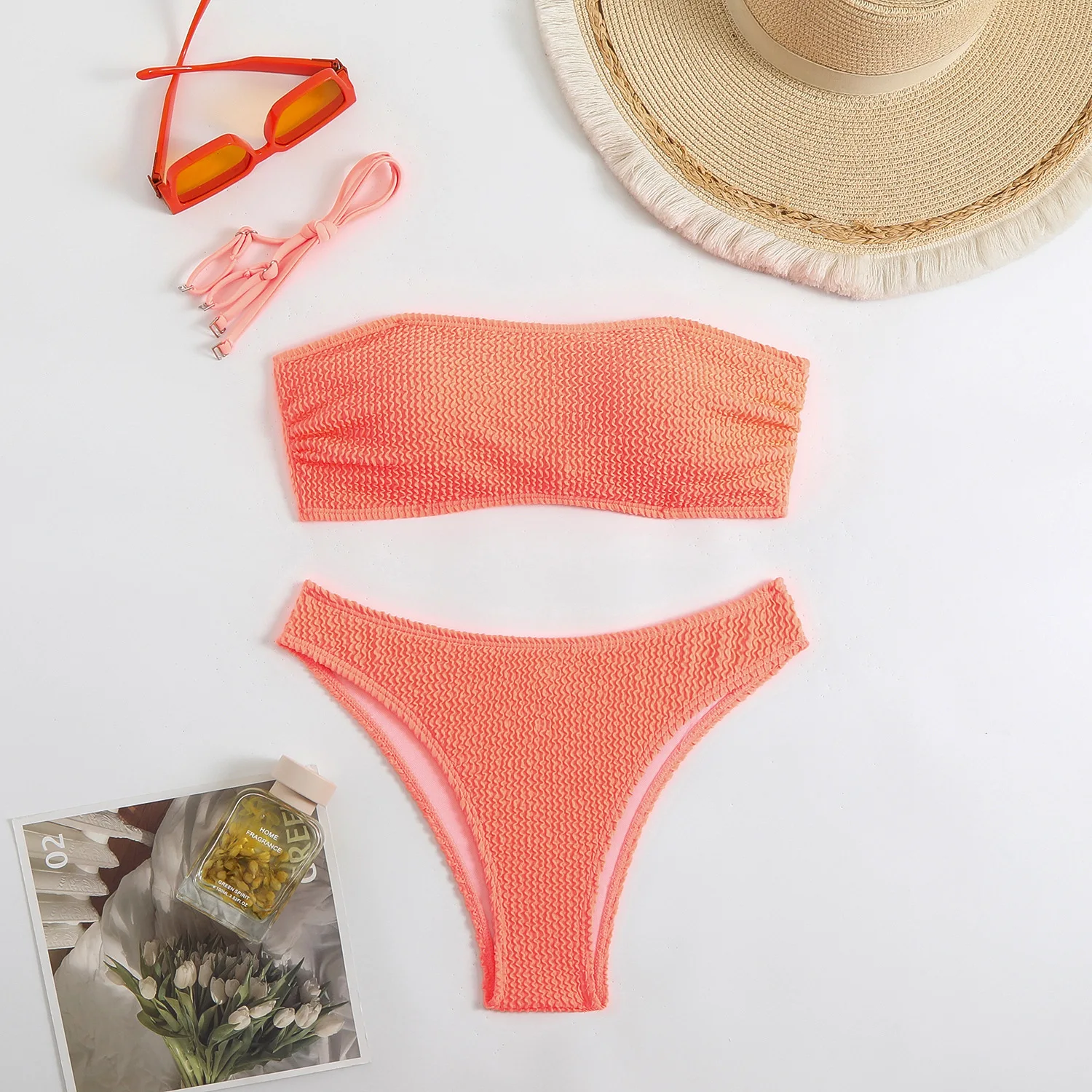 Bikini damskie wiązane na szyi kolorowe letnie Brązowy