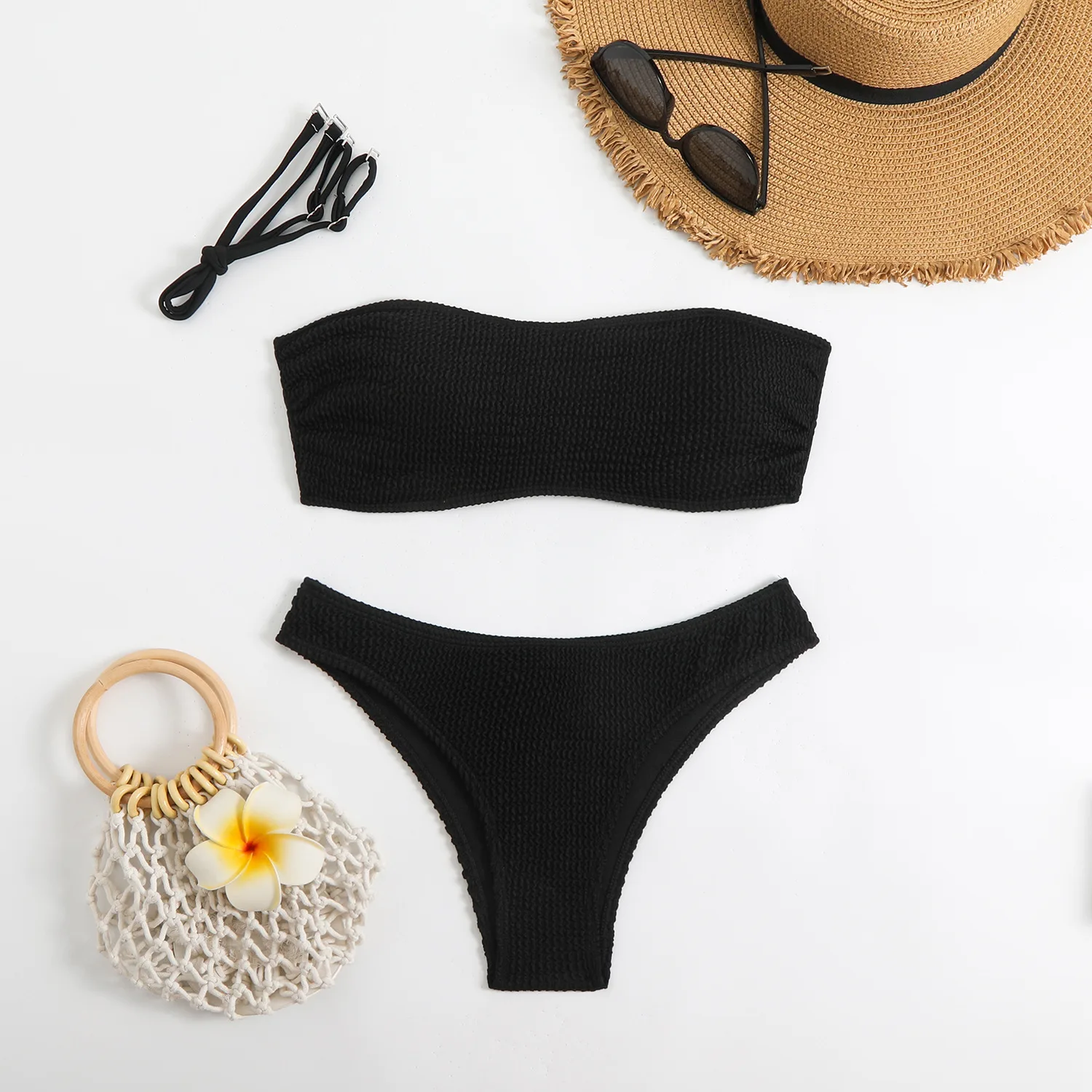 Bikini damskie wiązane na szyi kolorowe letnie Czarny