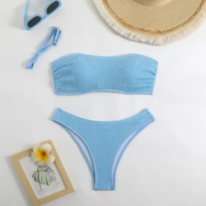 Bikini damskie wiązane na szyi kolorowe letnie Niebieski