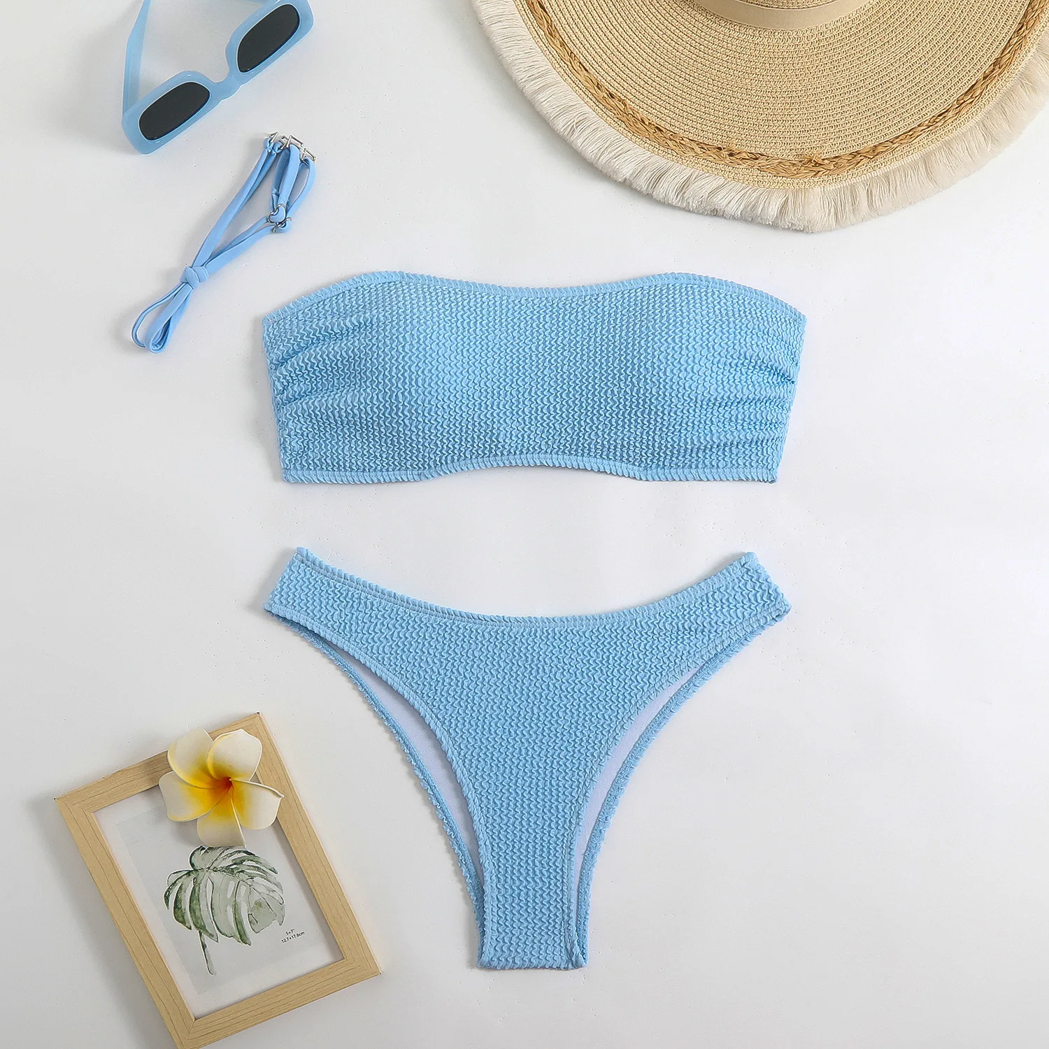 Bikini damskie wiązane na szyi kolorowe letnie Niebieski