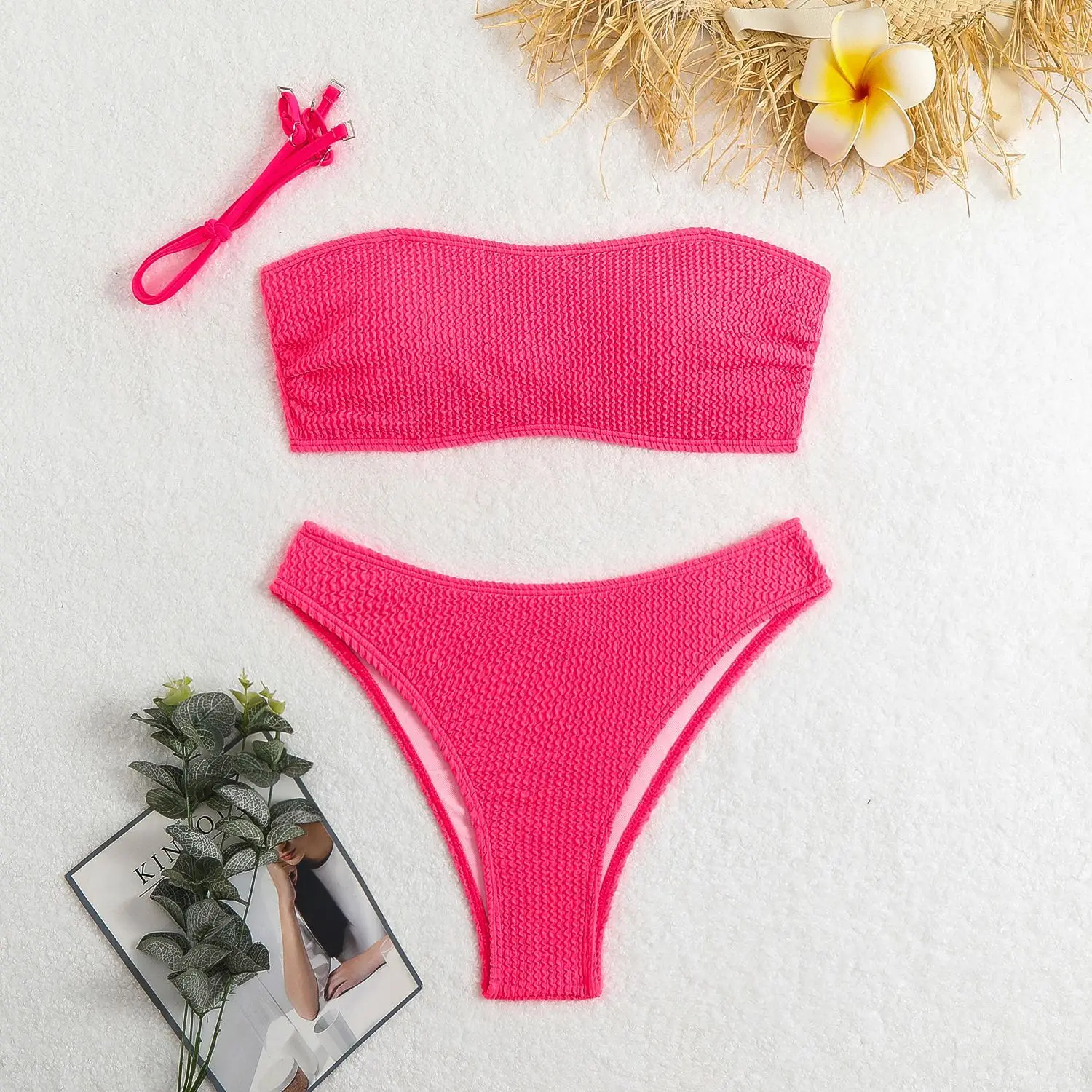 Bikini damskie wiązane na szyi kolorowe letnie Róża czerwona