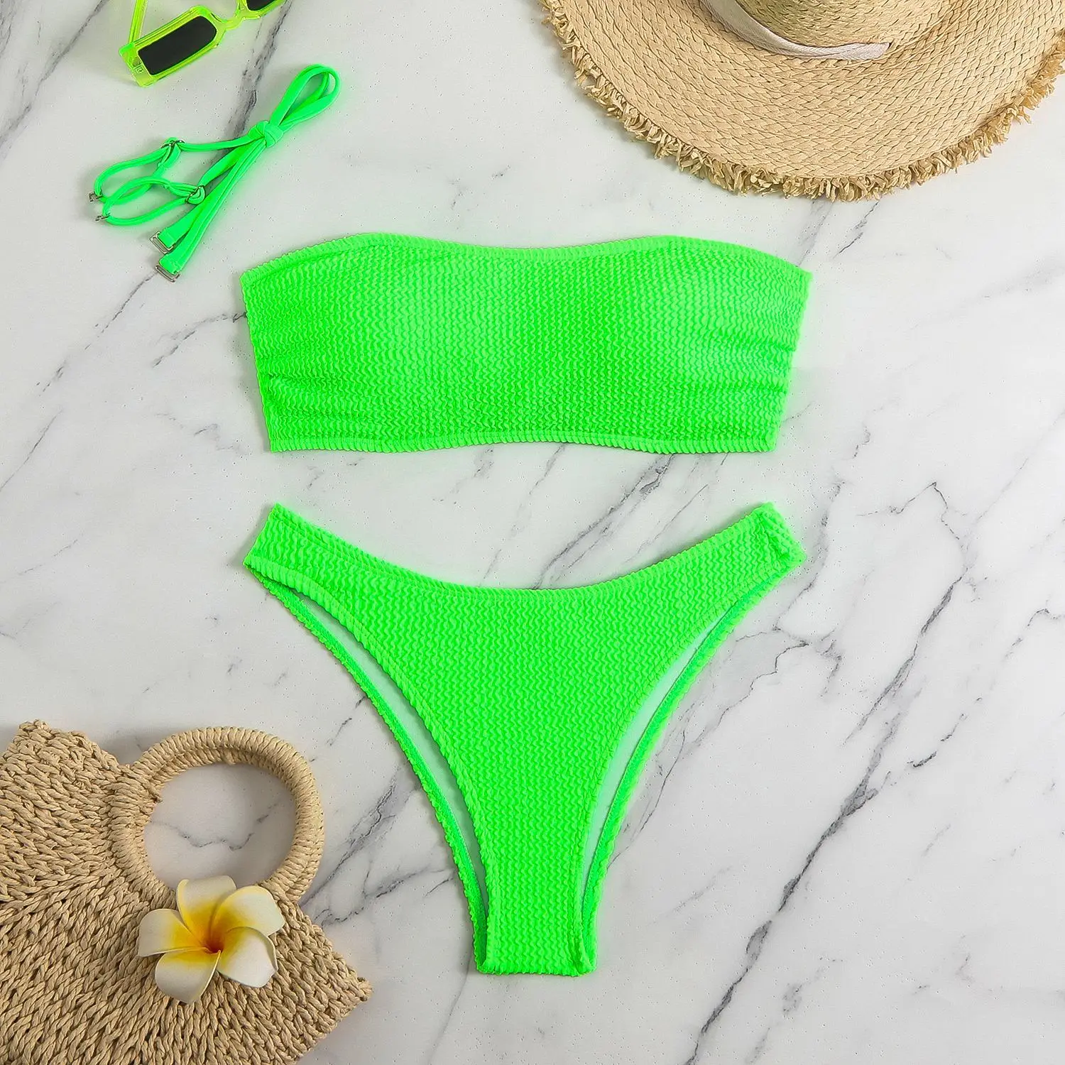 Bikini damskie wiązane na szyi kolorowe letnie Zielony