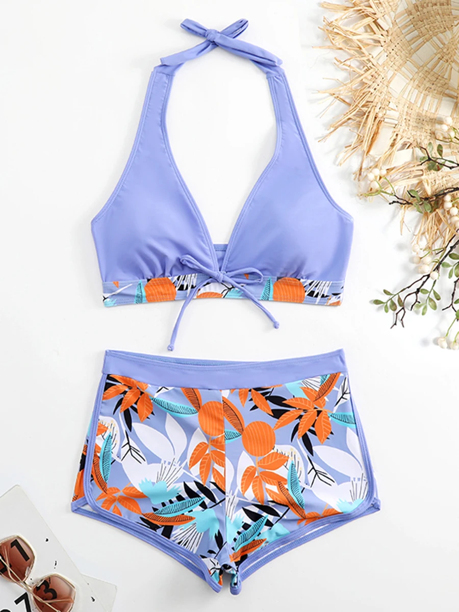 Damski strój kąpielowy bikini z wysokim stanem i wiązaniem na szyi Qzi