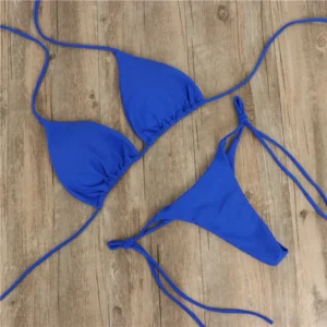 Bikini halter jednolity kolor trójkątny strój kąpielowy Niebieski