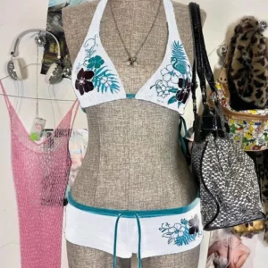 Bikini koronkowe z odkrytymi plecami sexy - strój kąpielowy 2025 Biały