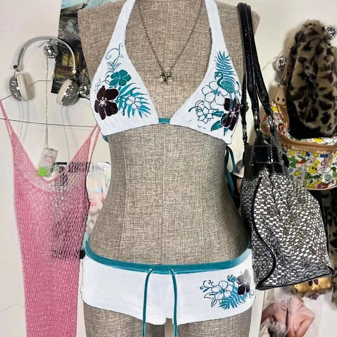 Bikini koronkowe z odkrytymi plecami sexy - strój kąpielowy 2025 Biały