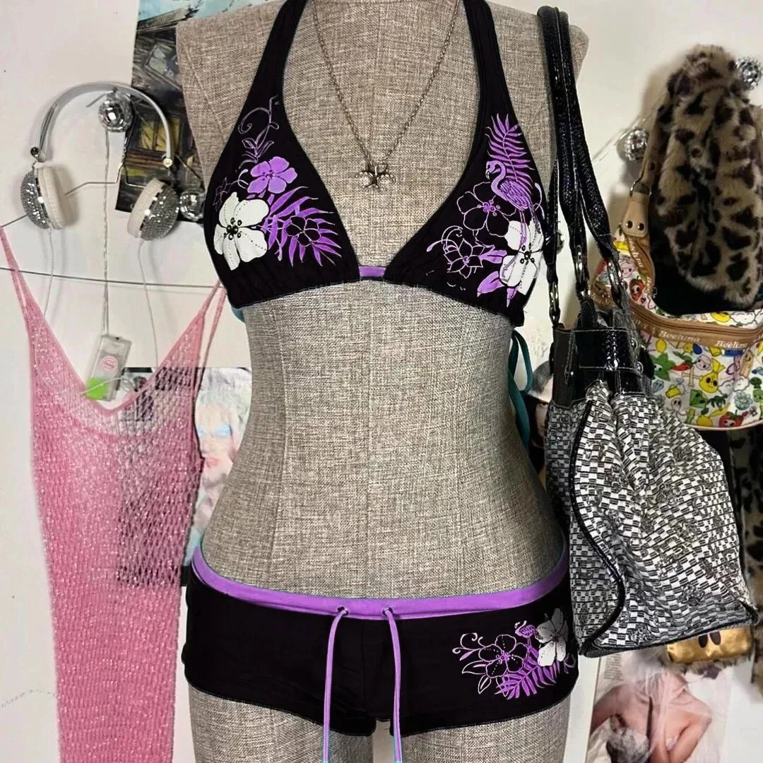 Bikini koronkowe z odkrytymi plecami sexy - strój kąpielowy 2025 Fioletowy