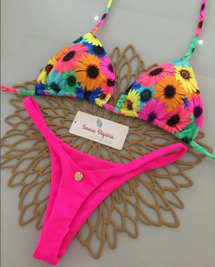 Seksowne bikini z koronkowym topem wiązanym na szyi i stringami Szary