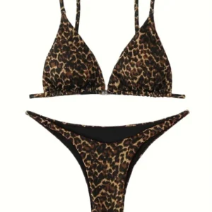 Bikini micro z wzorem leoparda z bandażem push-up Czarny