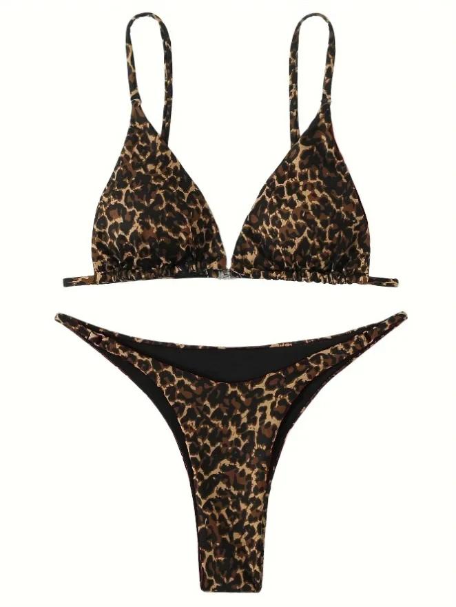 Bikini micro z wzorem leoparda z bandażem push-up Czarny