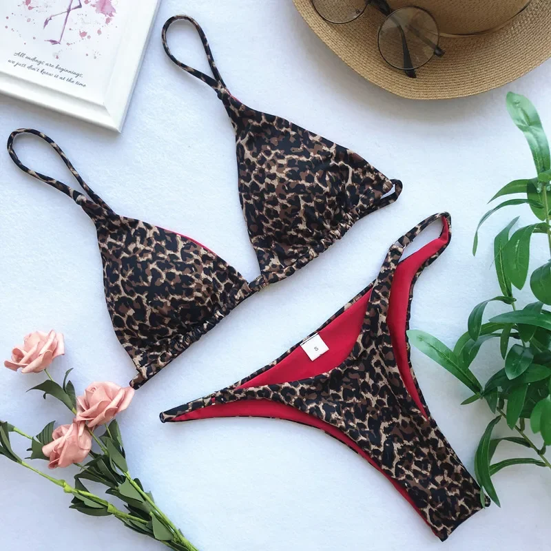 Bikini micro z wzorem leoparda z bandażem push-up Srebrny