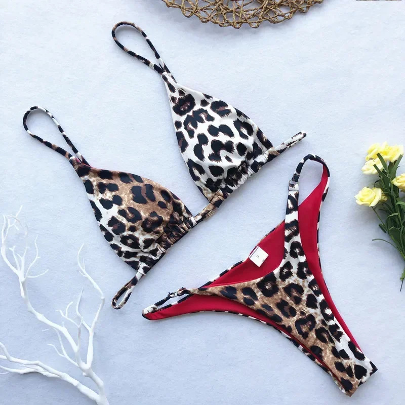 Bikini micro z wzorem leoparda z bandażem push-up Zielony