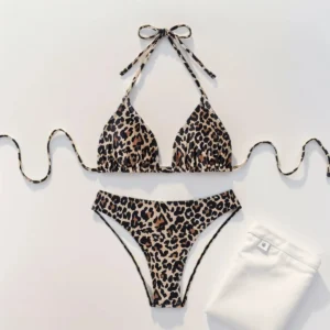 Bikini w panterkę damskie dwuczęściowe seksowny krój Czerwony