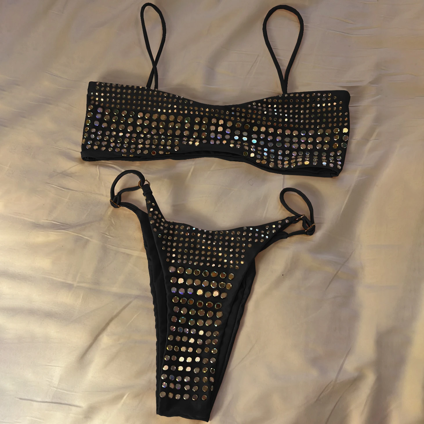 Damskie bikini push-up zdobione cyrkoniami z regulacją Bikini2