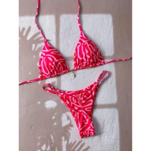 Bikini push-up w panterkę dwuczęściowy strój kąpielowy Czerwony