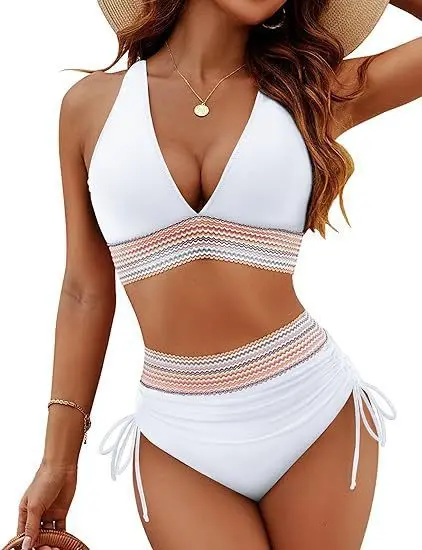 Damski strój kąpielowy bikini push-up wysoki stan Biały