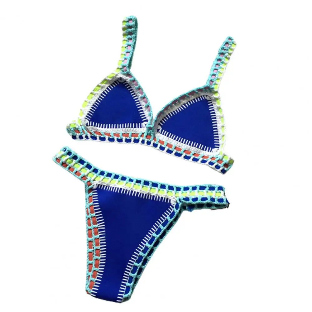 Bikini szydełkowe damskie 2-częściowe na lato Niebieski