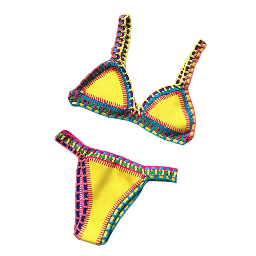 Bikini szydełkowe damskie 2-częściowe na lato żółty