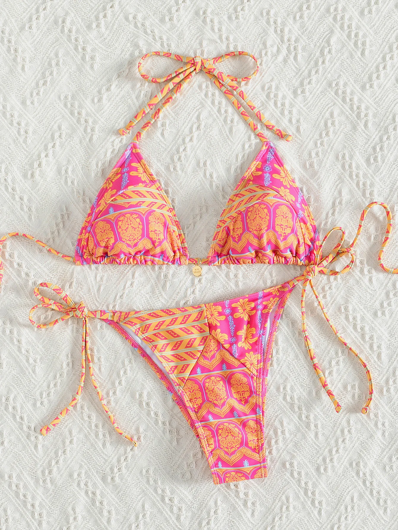 Bikini trójkątne push-up z kwiatowym wzorem brazylijskie figi Kolba