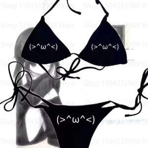 Bikini Y2K w stylu Harajuku z graficznym nadrukiem Beżowy