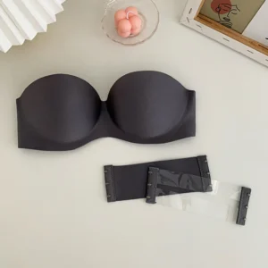 Biustonosz bez ramiączek bezszwowy niewidoczny bralette z paskami Błękitny