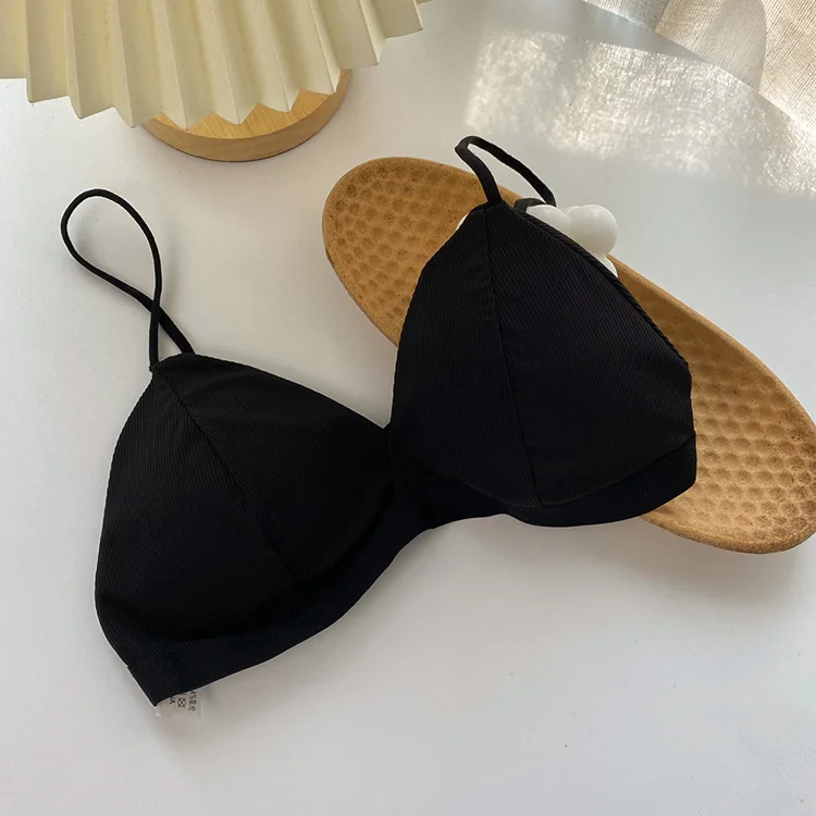 Biustonosz bralette z lodowego jedwabiu koreański styl Czarny