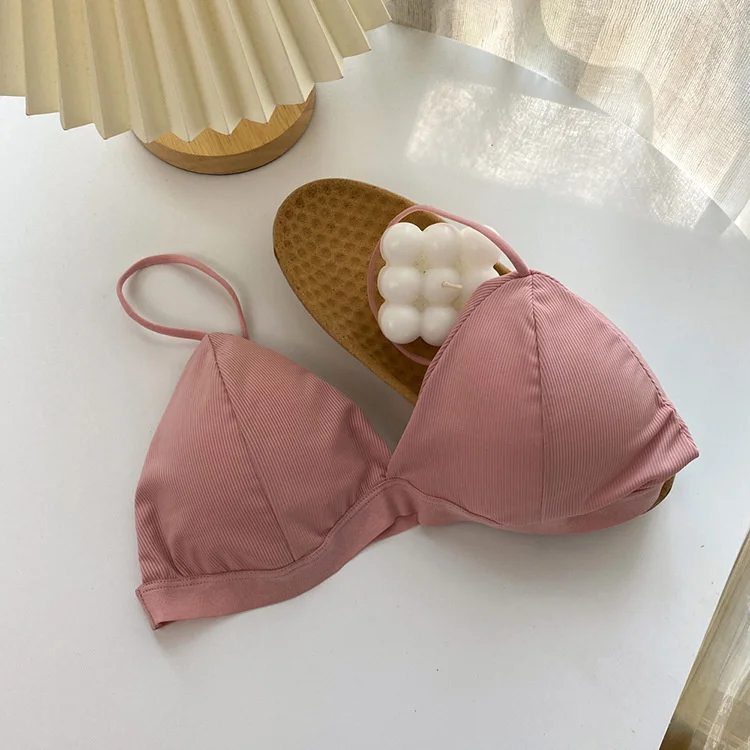 Biustonosz bralette z lodowego jedwabiu koreański styl Różowy