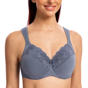 Biustonosz minimizer koronkowy z fiszbinami plus size – pełne pokrycie Błękitny