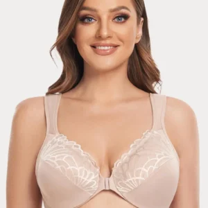 Biustonosz plus size z koronką i przednim zapięciem Beżowy