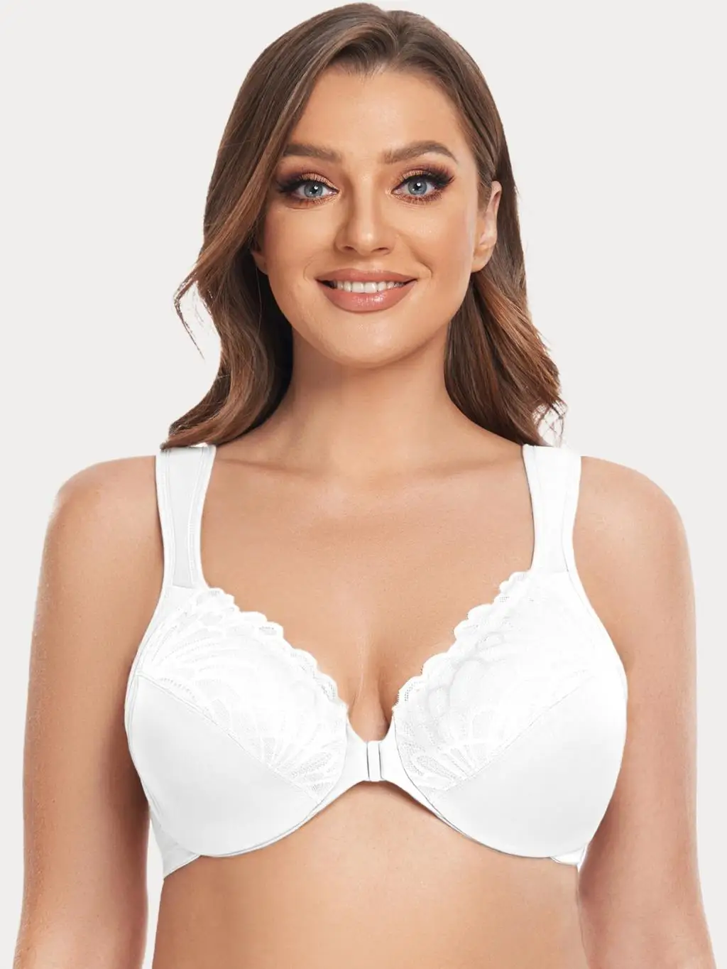 Biustonosz plus size z koronką i przednim zapięciem Biały
