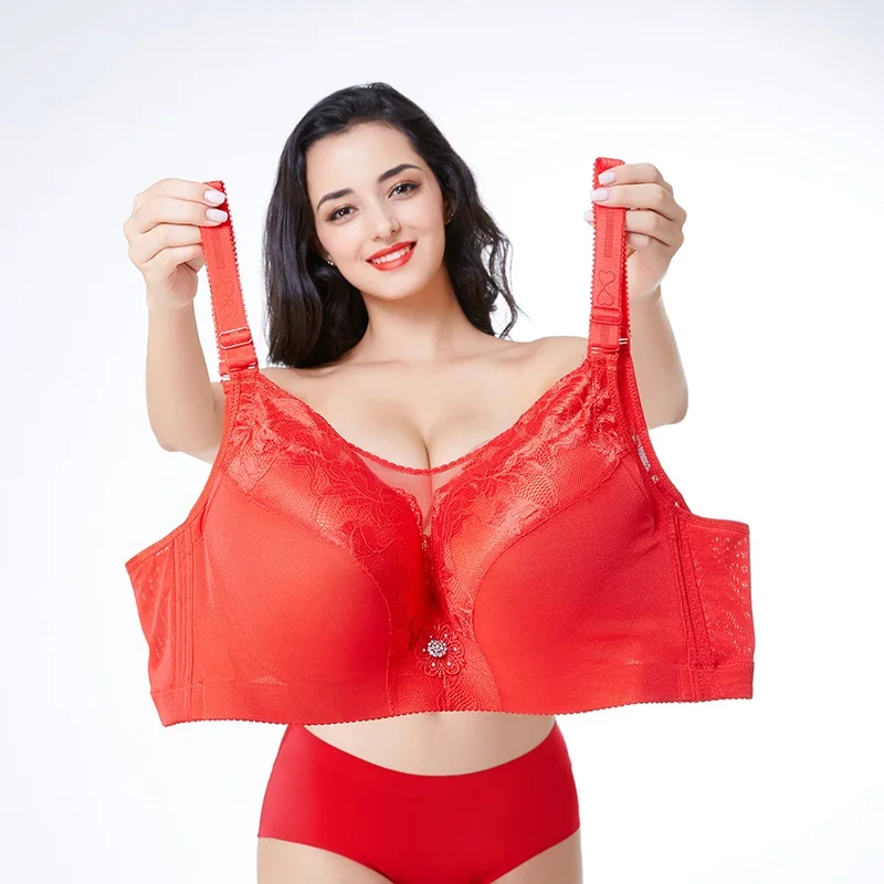 Biustonosz push-up w dużych rozmiarach – bezszwowy, plus size 40–52 Czerwony