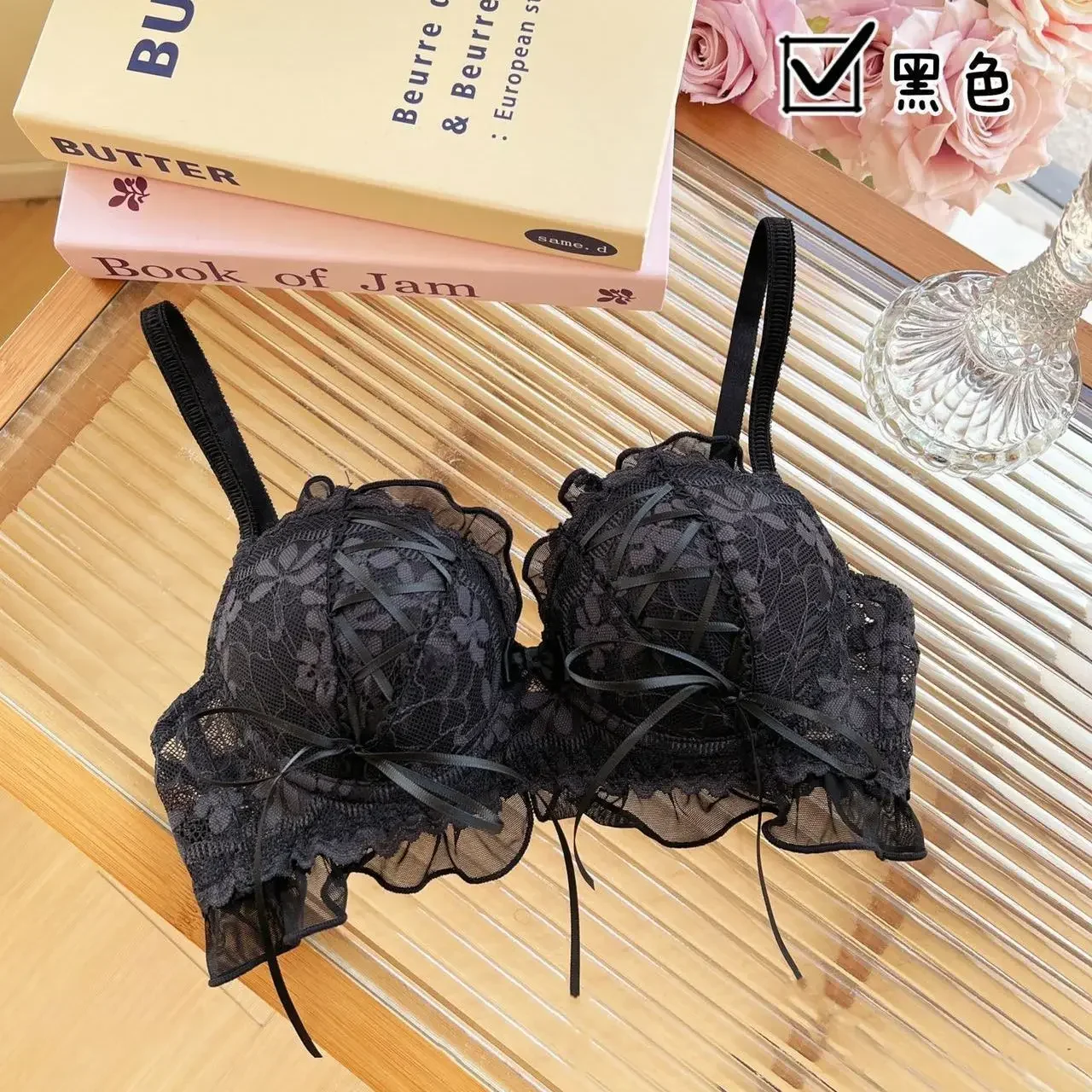 Biustonosz push-up z koronką w stylu Lolita Princess Beżowy