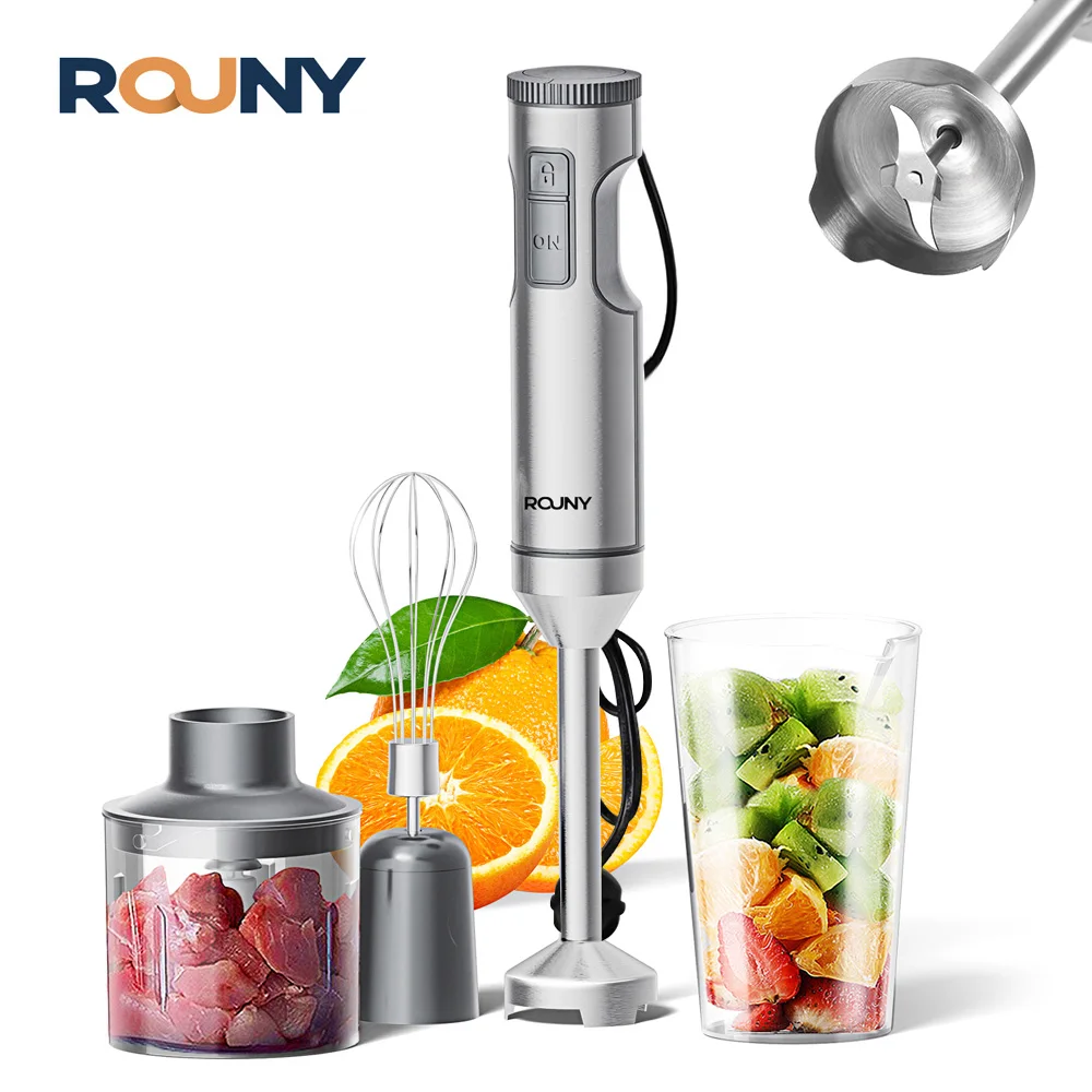 Blender ręczny 4w1 1000 W ze stali nierdzewnej z kielichem 700 ml Jasnoszary