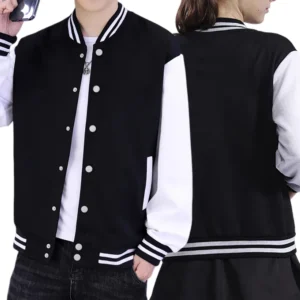 Bluza baseballowa oversize unisex z polaru Czarno-biały