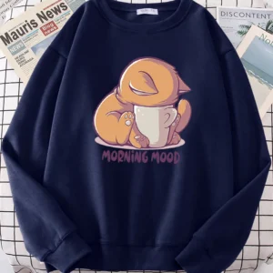 Bluza damska oversize z kocim motywem polarowa z kapturem Khaki