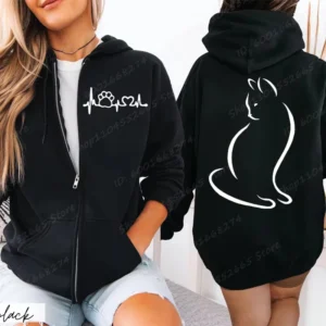 Bluza damska rozpinana z nadruk serca kota street style Błękitny