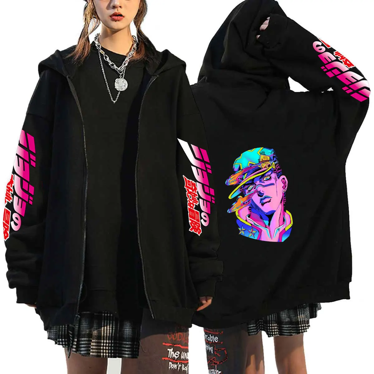 Bluza z kapturem JoJo's Bizarre Adventure na zamek Black8