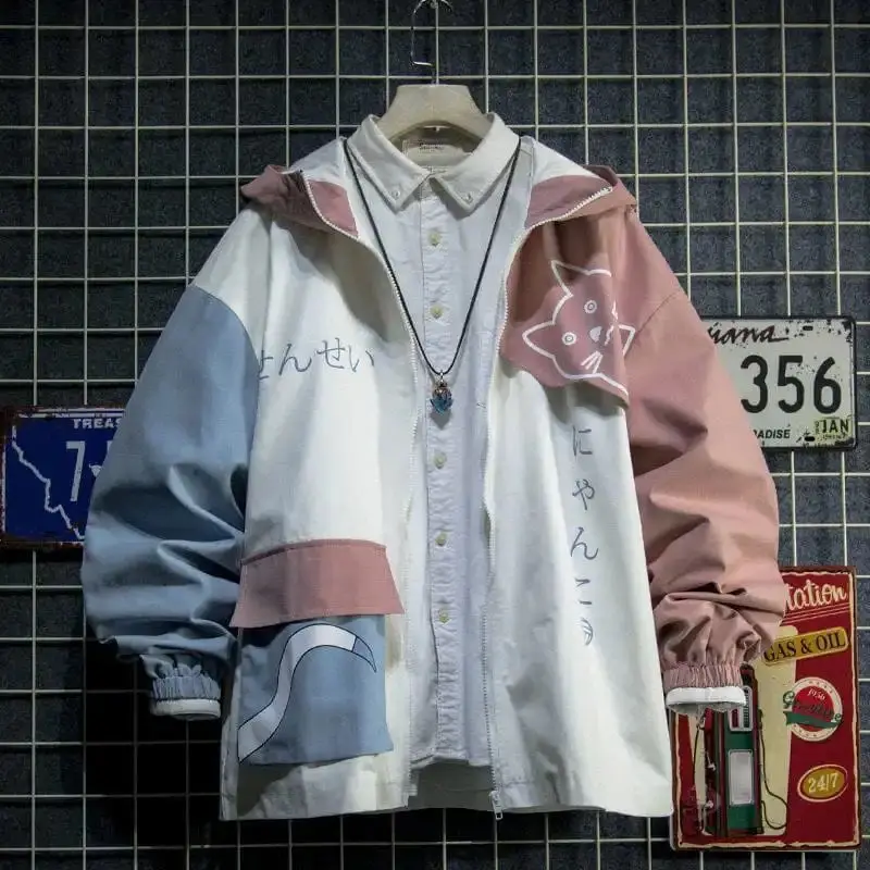 Bluza z kapturem z motywem rekina w stylu japońskim Błękitny