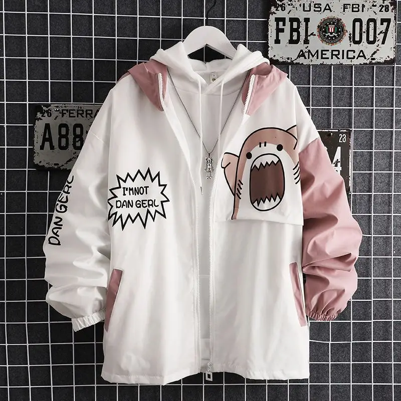 Bluza z kapturem z motywem rekina w stylu japońskim Czarny