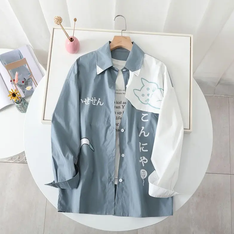 Bluza z kapturem z motywem rekina w stylu japońskim Szary