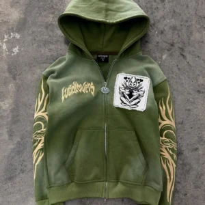 Bluza z kapturem Y2K z gotyckim nadrukiem ocieplana polarem 1