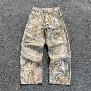 Bluza z kapturem i zamkiem w kamuflaż Y2K oversize Camo jeans