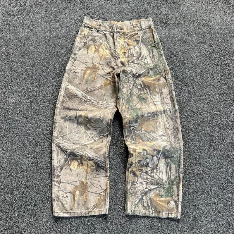Bluza z kapturem i zamkiem w kamuflaż Y2K oversize Camo jeans